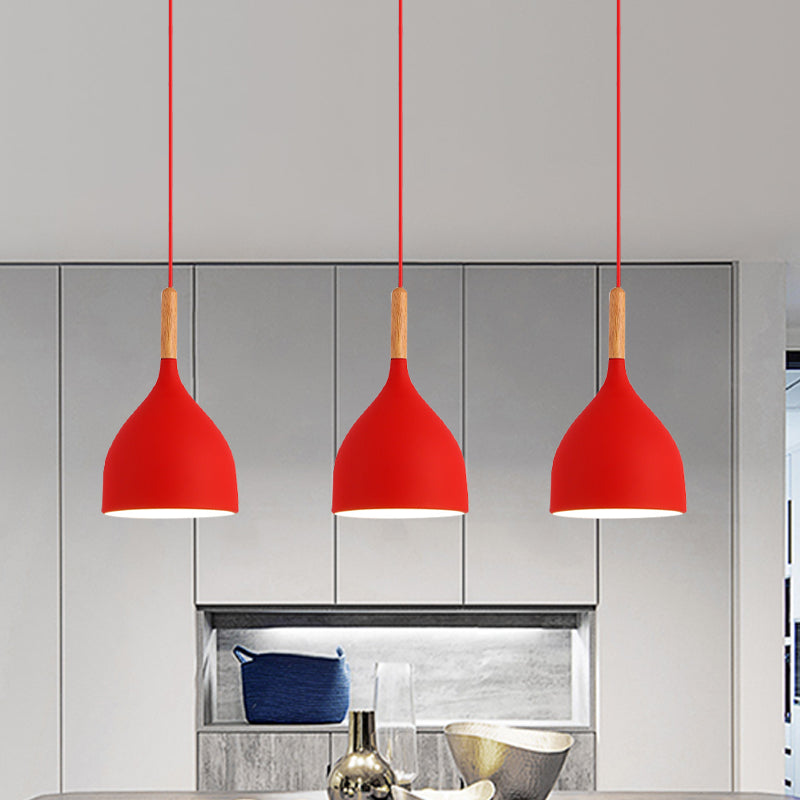 Macaron Raindrop Ceiling Pendant Light: Contemporary Aluminum Dining Room Lamp (Grey/Red/Blue)