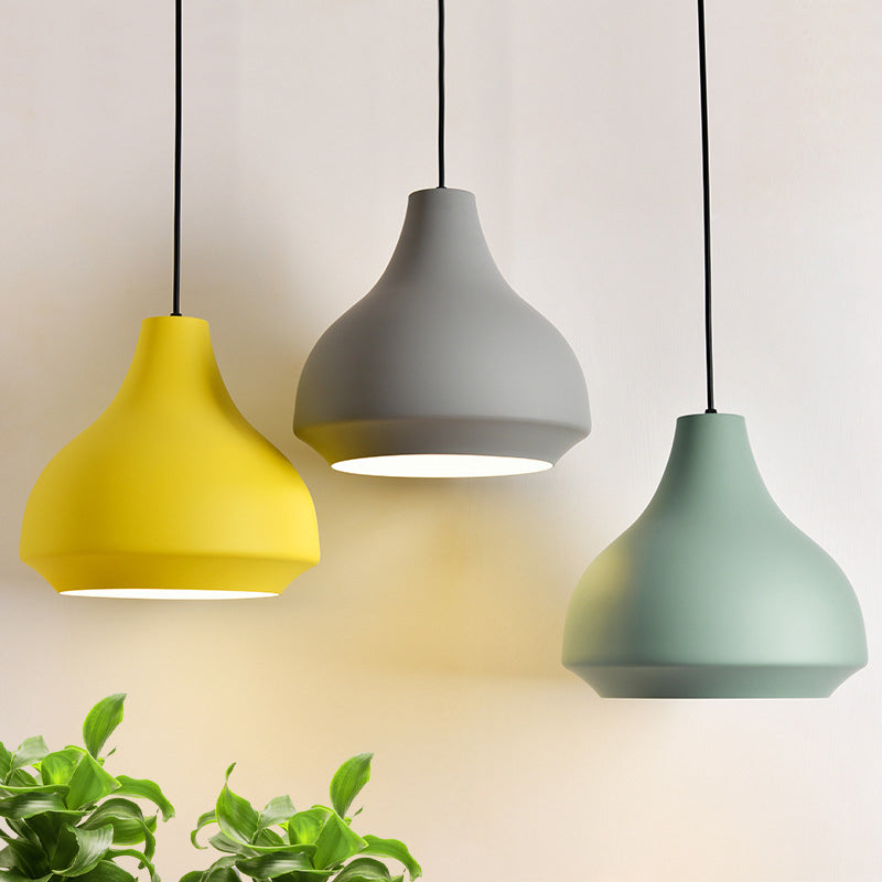 Macaron Grey/Yellow/Orange Cafe Pendant Light Fixture With Vase Aluminum Shade - Single-Bulb Hanging
