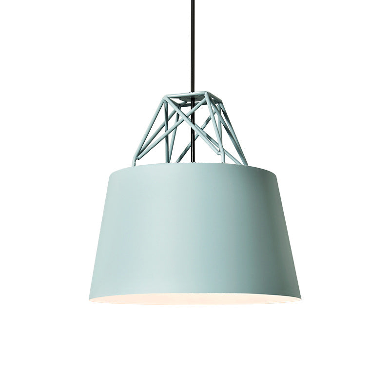 Macaron Drop Pendant Hanging Lamp In White/Pink/Blue With Aluminum Shade And Wire Top