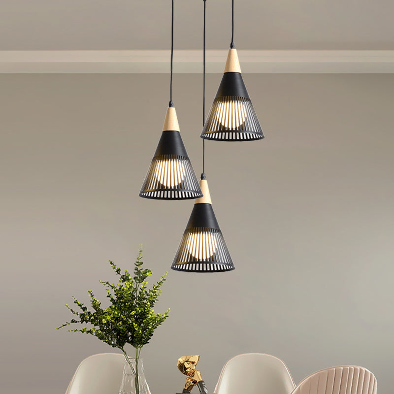 Nordic Metal Hanging Pendant Light With 3 Round/Linear Heads Black/Grey/White Multi Ceiling &