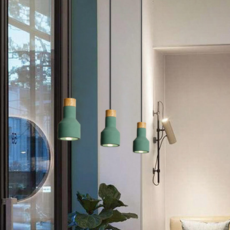 Mini Cement Macaron Pendant Light For Kitchen Bar - Single Green/Grey/Blue With Wood Pendulum