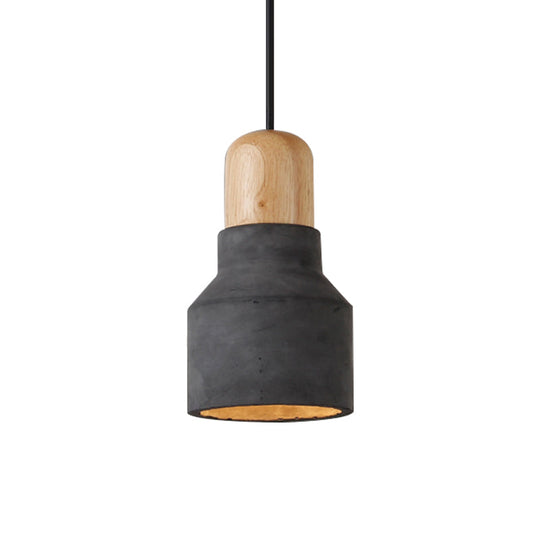 Cement Bottle Small Hanging Lamp Macaron Single Red/Grey/Green Ceiling Pendant Light with Wood Top