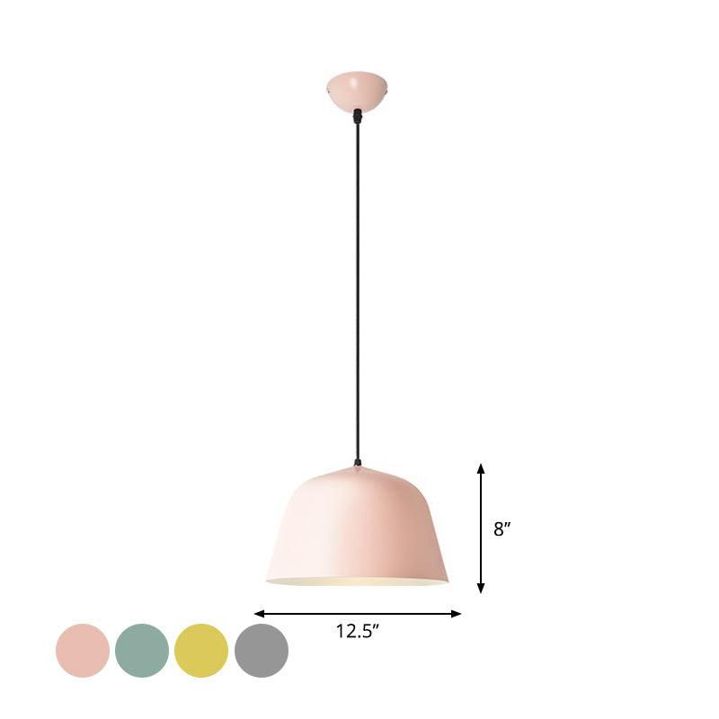 Macaron Single-Bulb Pendant Light With Pink/Grey/Green Bowl Shade Iron Finish | 10/12.5 Width