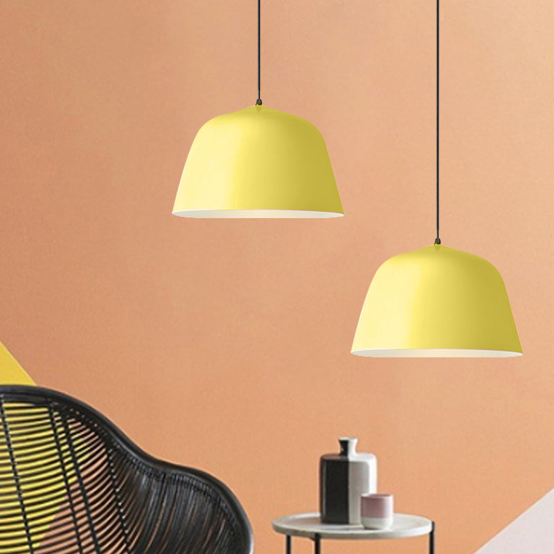 Macaron Single-Bulb Pendant Light With Pink/Grey/Green Bowl Shade Iron Finish | 10/12.5 Width Yellow