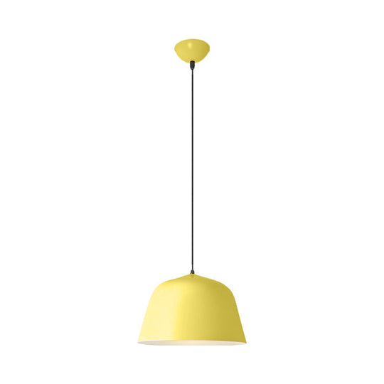 Macaron Single-Bulb Pendant Light With Pink/Grey/Green Bowl Shade Iron Finish | 10/12.5 Width