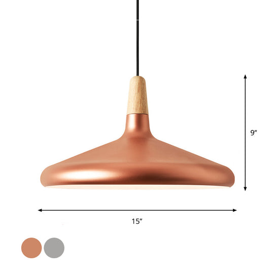 Hanging Macaron Aluminum Ceiling Light - Conical Design With 1-Bulb Pink/Gold/Grey & Wood Ideal Over