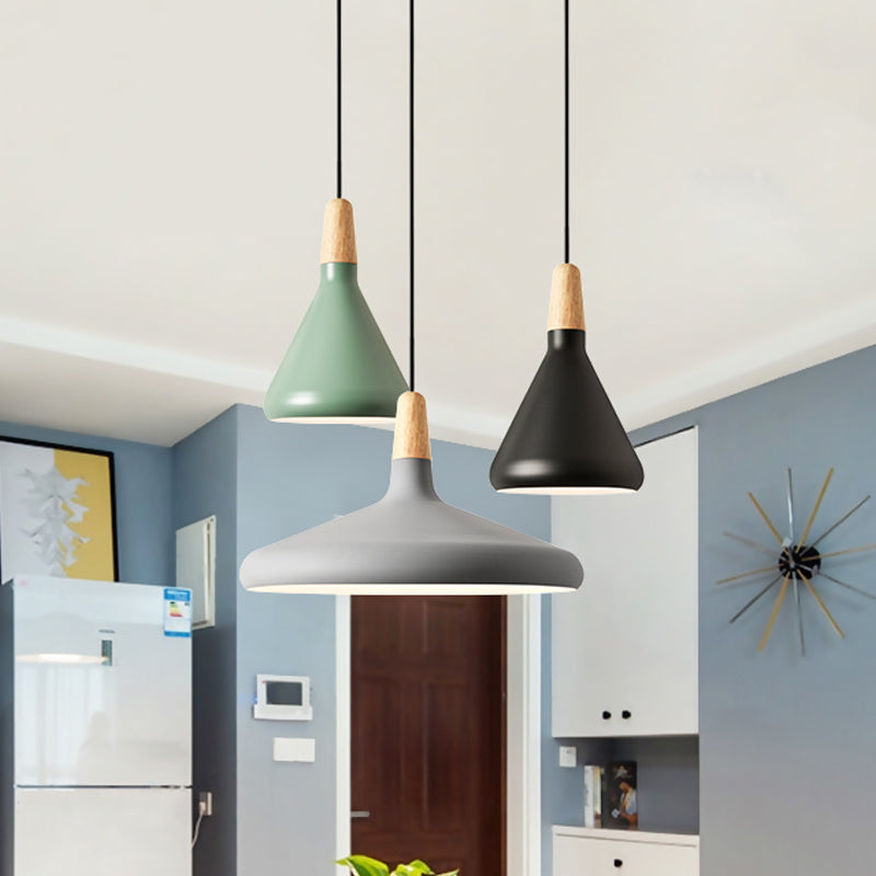 Hanging Macaron Aluminum Ceiling Light - Conical Design With 1-Bulb Pink/Gold/Grey & Wood Ideal Over