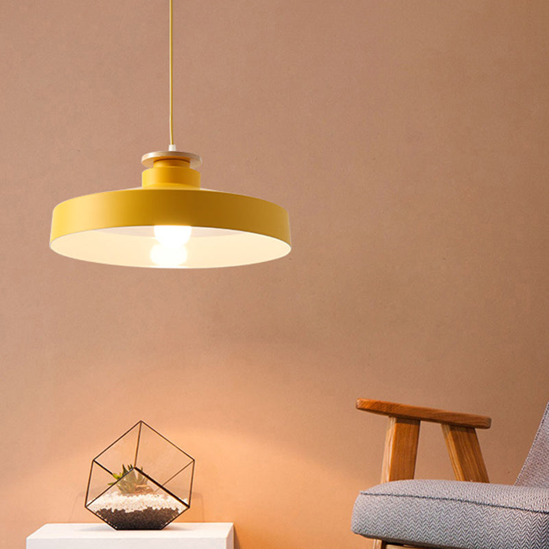 Macaron Style Aluminum Pendant Lamp In Pink/Yellow/Blue For Bedroom Ceiling