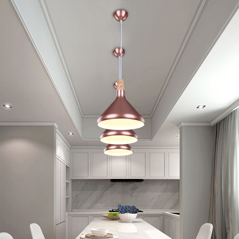 Macaron Aluminum Pendant Light - Flask Shape | Single Kitchen Dinette Drop Lamp In Gold/Blue/Pink &