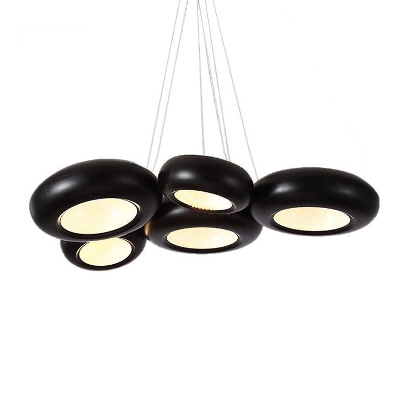 Modern Led Donut Iron Ceiling Lamp - 1/3/5 Lights Black/Rose Gold Chandelier Pendant Adjustable