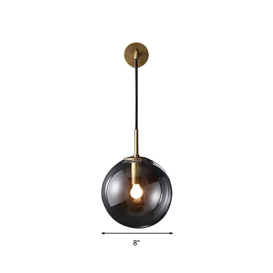 Smoked Glass Sconce Light: Modern Wall Lighting Fixture With 1 Bulb In Black/Brass 8/10 - Ideal For