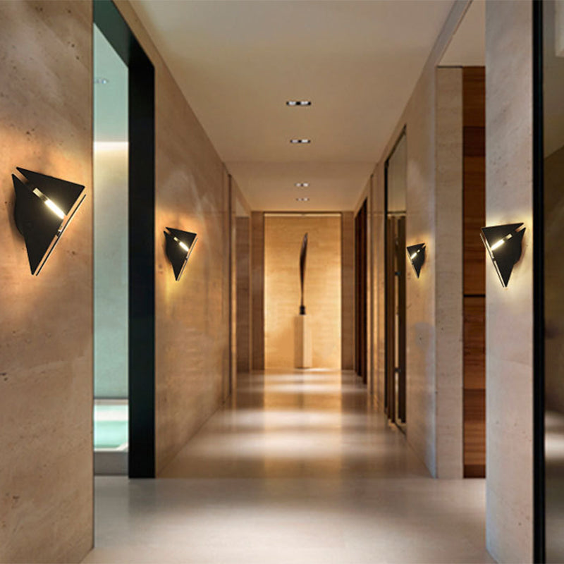 Modern Triangle Metal Wall Sconce Light In Gold/Black/White - Warm/White Led Ideal For Corridor