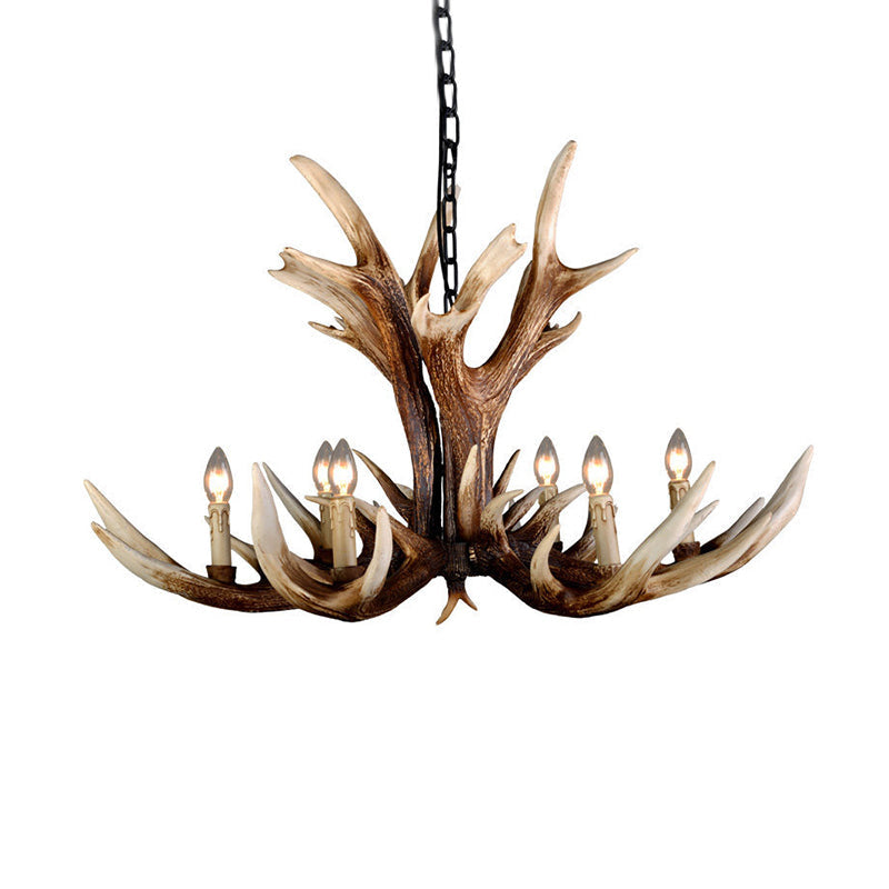 Rustic Antler Chandelier - Resin Pendant Lamp 6/8 Lights Farmhouse Style In Brown 6 /
