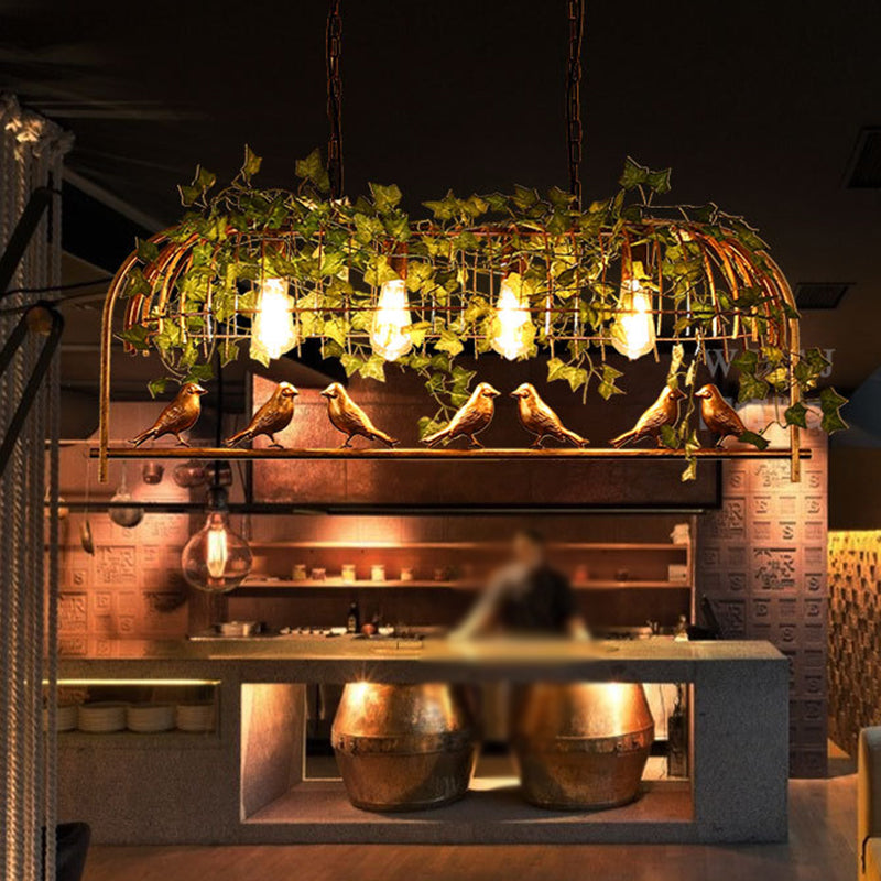 Birdcage Industrial Iron Dining Room Island Light - Black/Bronze Hanging Pendant With Decorative
