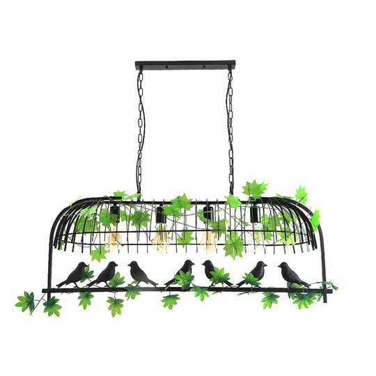 Birdcage Industrial Iron Dining Room Island Light - Black/Bronze Hanging Pendant With Decorative