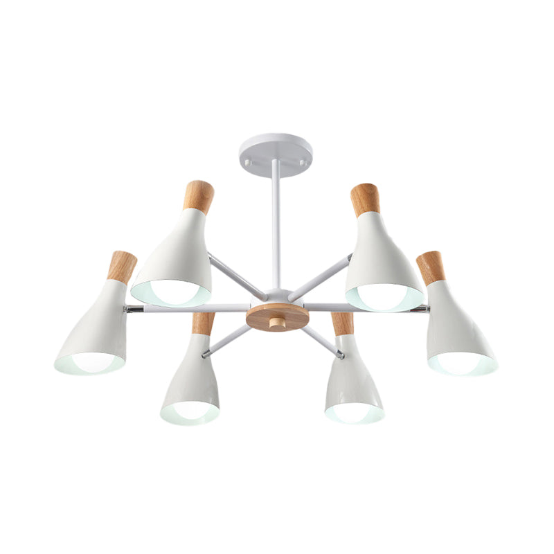 Modern Metal Cone Chandelier - 6 Bulb Hanging Lights For Living Room