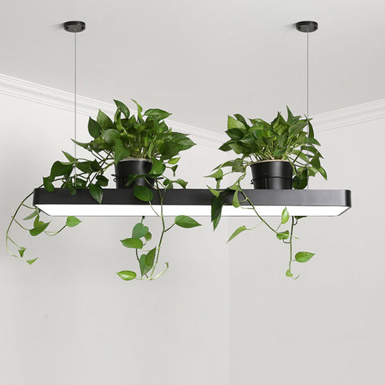 Led Island Light Fixture: Rectangular Loft Black/White Acrylic Plant Ceiling Pendant - Warm/White