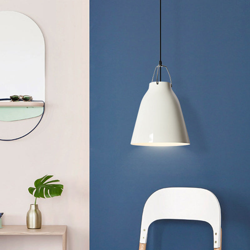 Macaron Black/Pink/Blue Restaurant Ceiling Hang Pendant Light - 1-Bulb With Aluminum Bell Shade