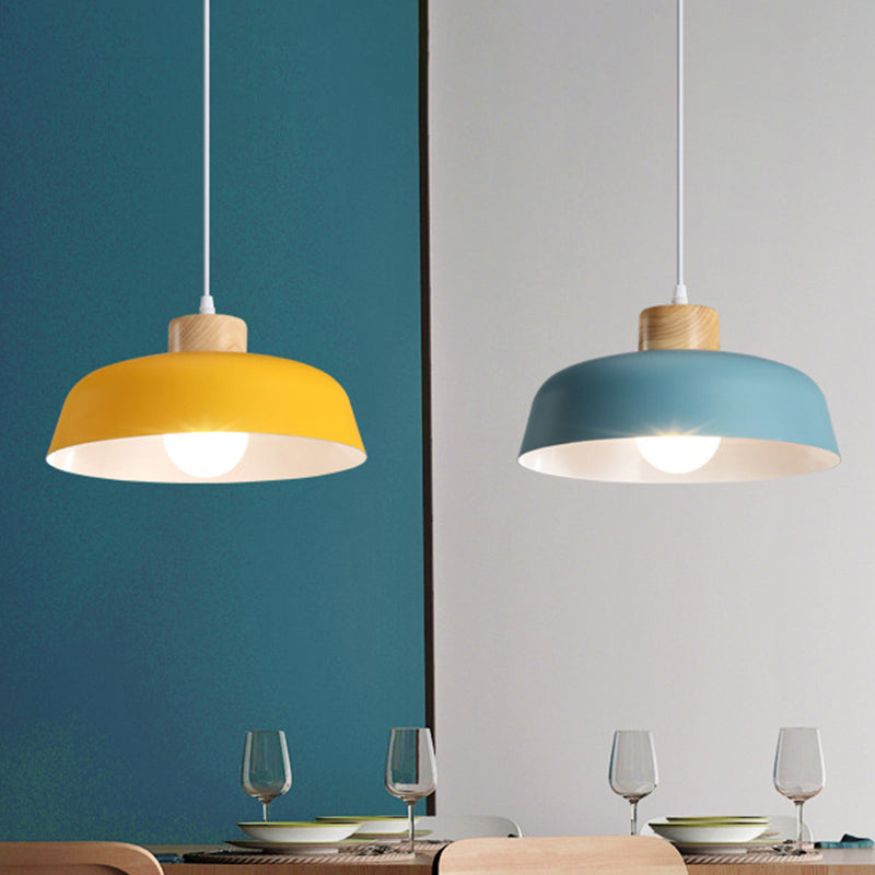 Bowl Shade Pendant Lamp - Metallic Macaron Hanging Light In Pink/Blue/Yellow Blue