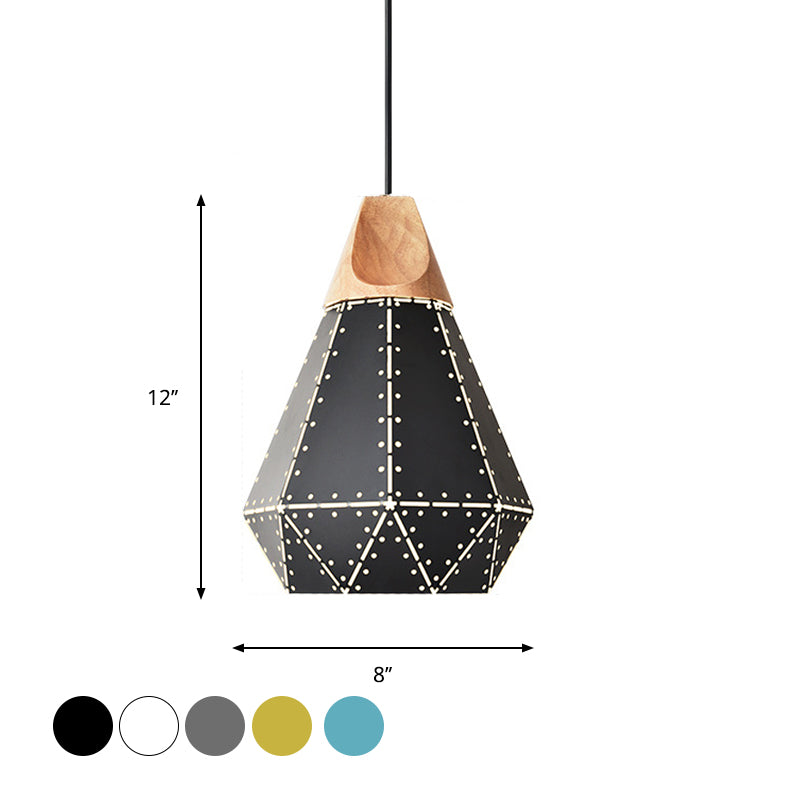 Diamond Iron Hanging Pendant Macaron Suspension Lamp With Laser Cut Design 1-Light Grey/White/Blue