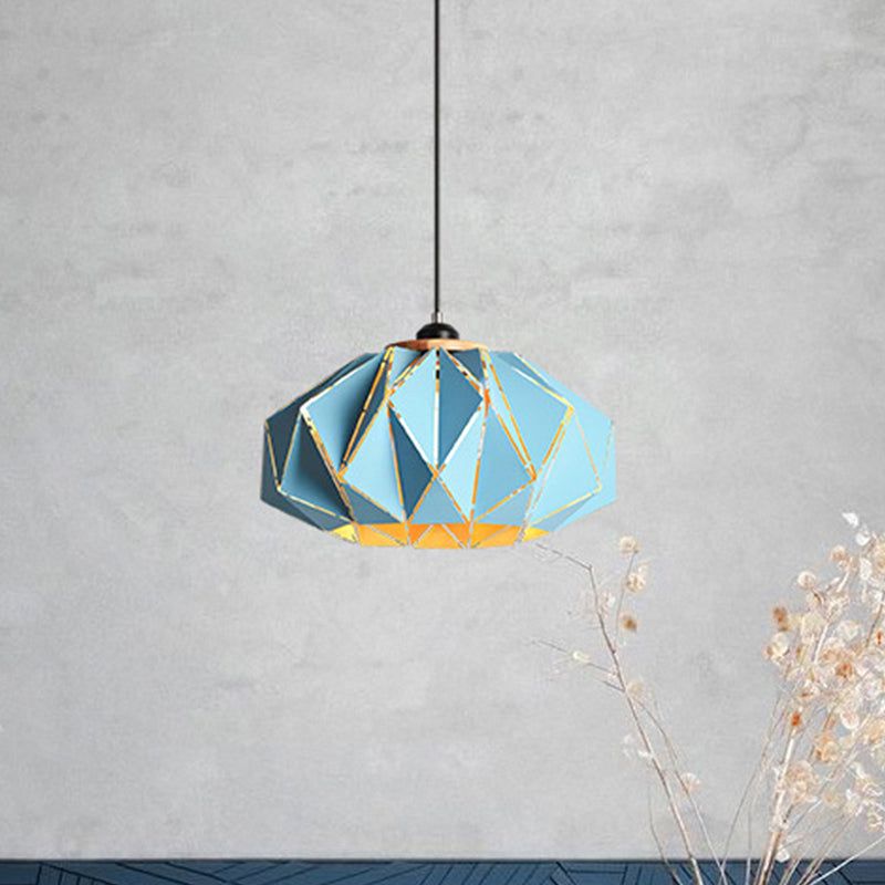 Macaron Restaurant Pendant Lamp With Laser Cut Iron Shade In Grey/Pink/Blue