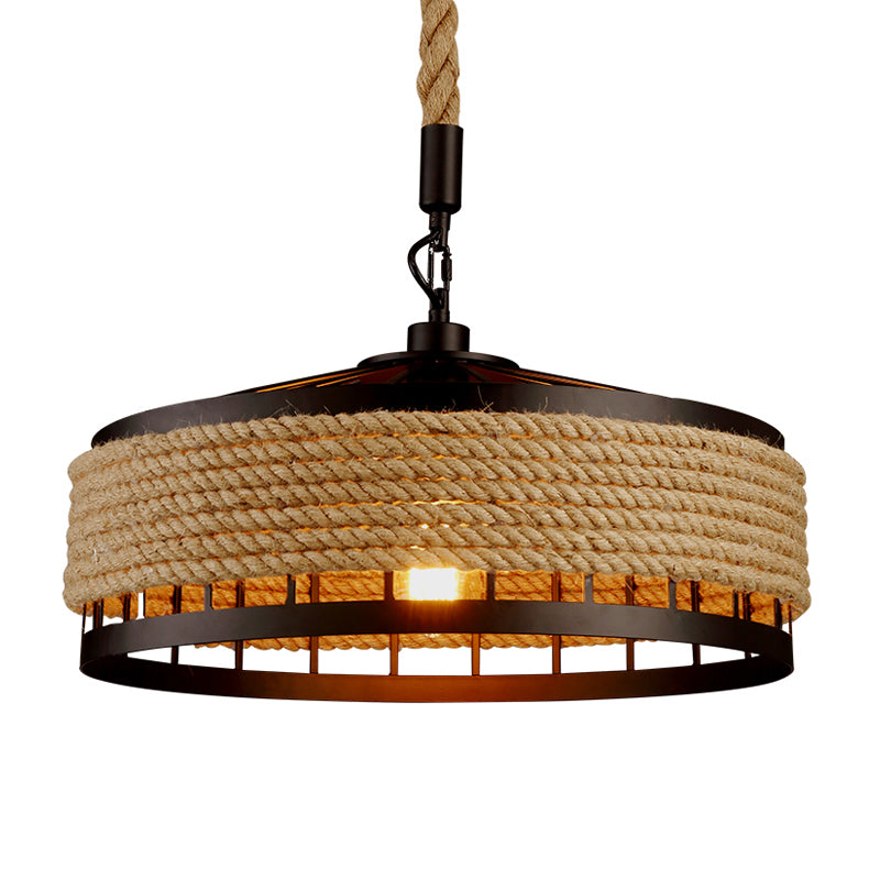 Barn Roped Cage Pendant Light - Lodge Sushi House Brown 12/16/19.5 Width 1 Bulb