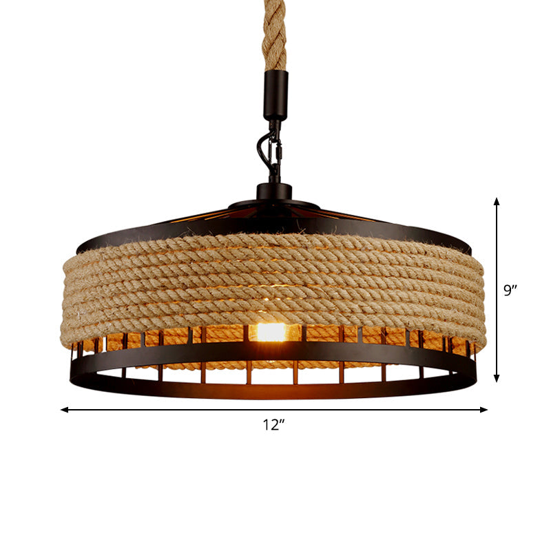 Barn Roped Cage Pendant Light - Lodge Sushi House Brown 12/16/19.5 Width 1 Bulb
