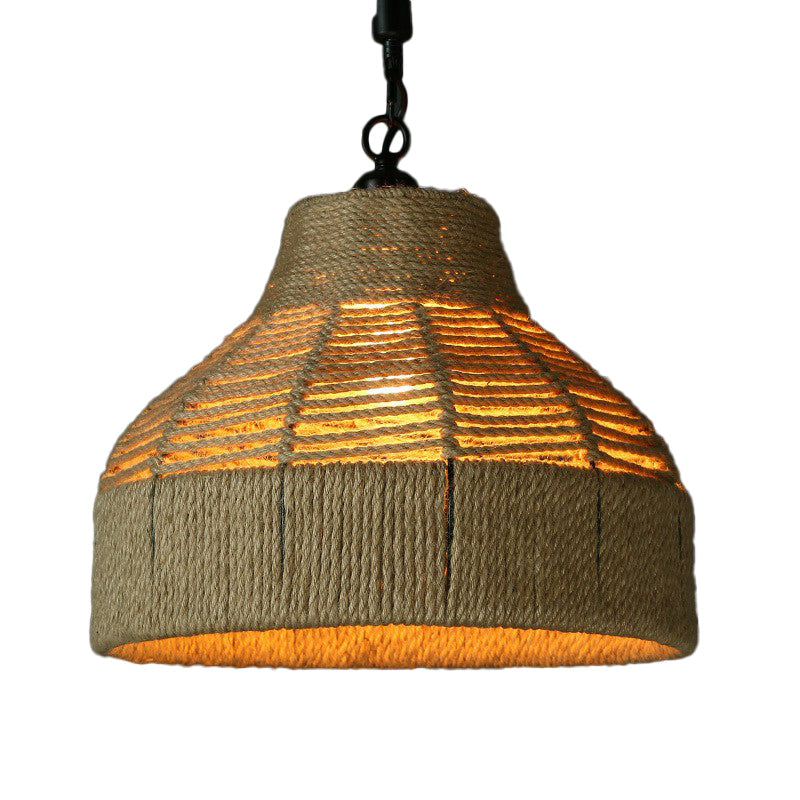 Jute Rope Drop Pendant Rustic Brown Restaurant Hanging Light - Single ...