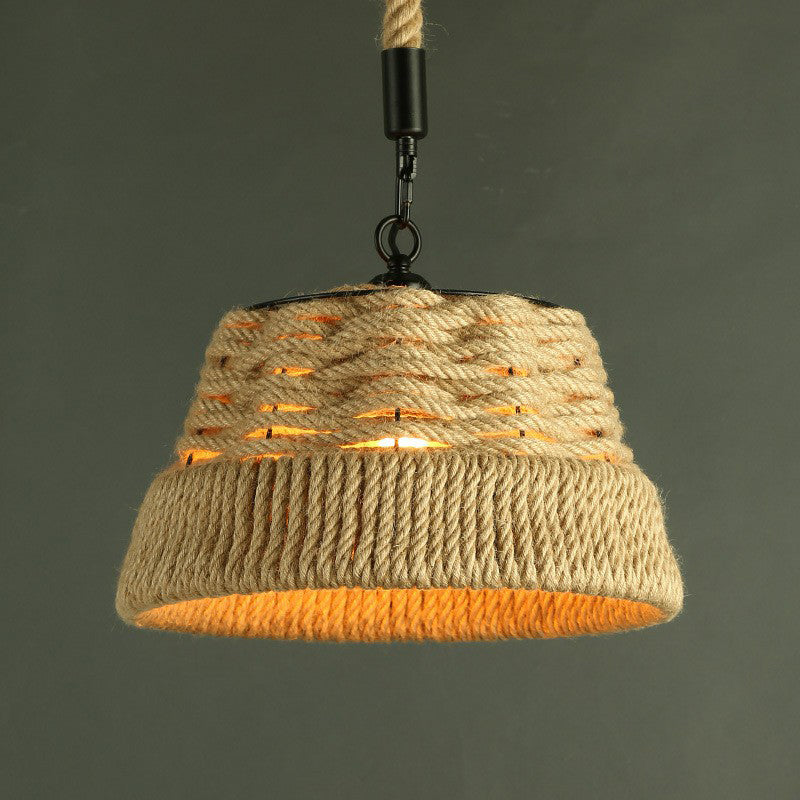 Jute Rope Drop Pendant Rustic Brown Restaurant Hanging Light - Single ...
