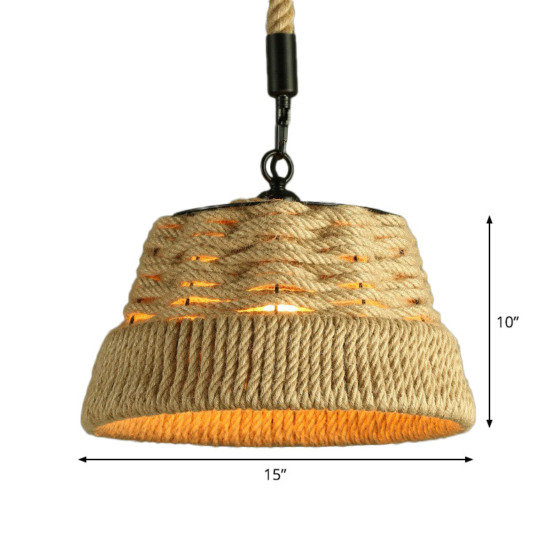 Jute Rope Drop Pendant Rustic Brown Restaurant Hanging Light - Single ...