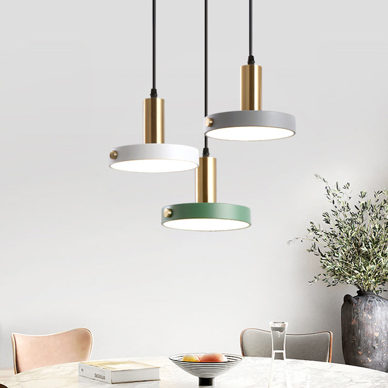 Nordic 3-Head Round Pendant Lamp In White/Grey/Green - Warm/White/3 Color Light