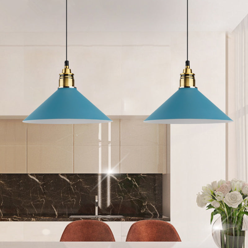 Dome/Cylinder/Cone Iron Hanging Light: Macaron Single White/Pink/Blue & Brass Ceiling Pendant For