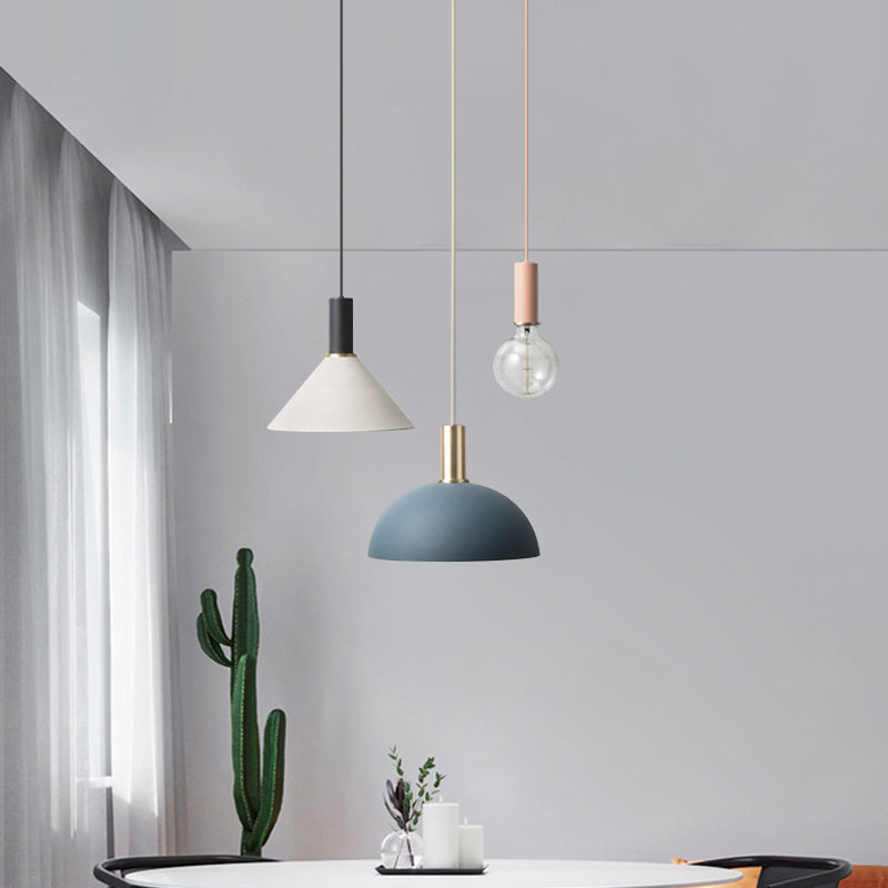 Metal Shaded Cluster Pendant Nordic Light With 3 Heads - White Round/Linear Canopy Warm/White