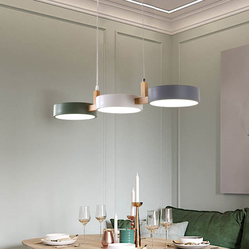 Nordic White-Wood 3-Light Dining Room Island Pendant With Acrylic Shade Adjustable Warm/White/Color