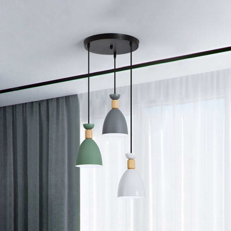 Nordic Metal 3-Head Hanging Lamp Kit: Cylinder Bottle And Bell - Black Suspended Pendant For Dining