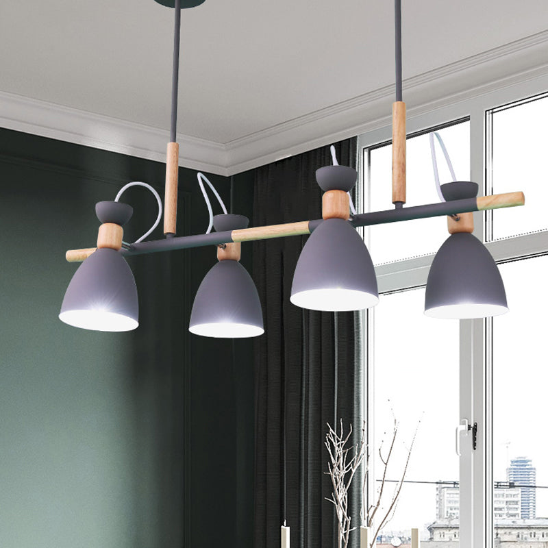 Grey/White/Green Bell Island Lamp - Nordic 4-Light Iron Pendant With Rotatable Design And Wood