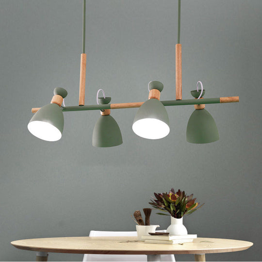 Grey/White/Green Bell Island Lamp - Nordic 4-Light Iron Pendant With Rotatable Design And Wood