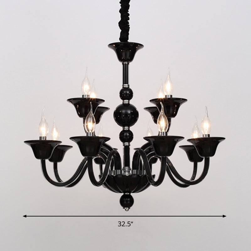 Vintage Curvy Arm Chandelier With 6 Head Clear/White/Black Glass Hanging Pendant Lamp In Chrome For