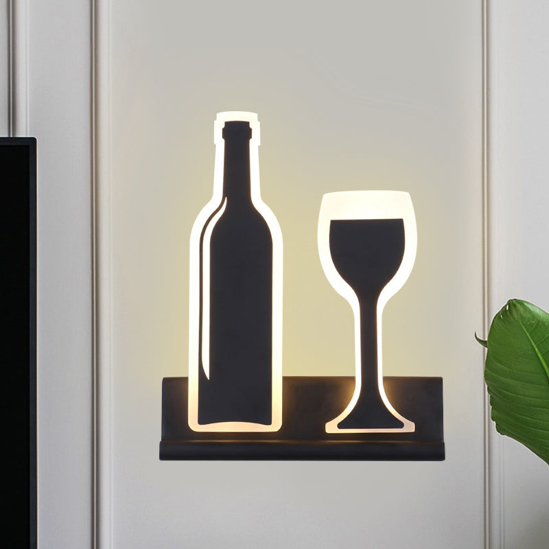 Modern Wine Set Led Sconce Light With Acrylic Shade - Black/White/Chrome Wall Lighting In Warm/White