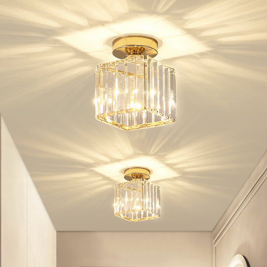 Clear Crystal Semi Flush Mount Modern Ceiling Light For Hallway Gold / 5.5
