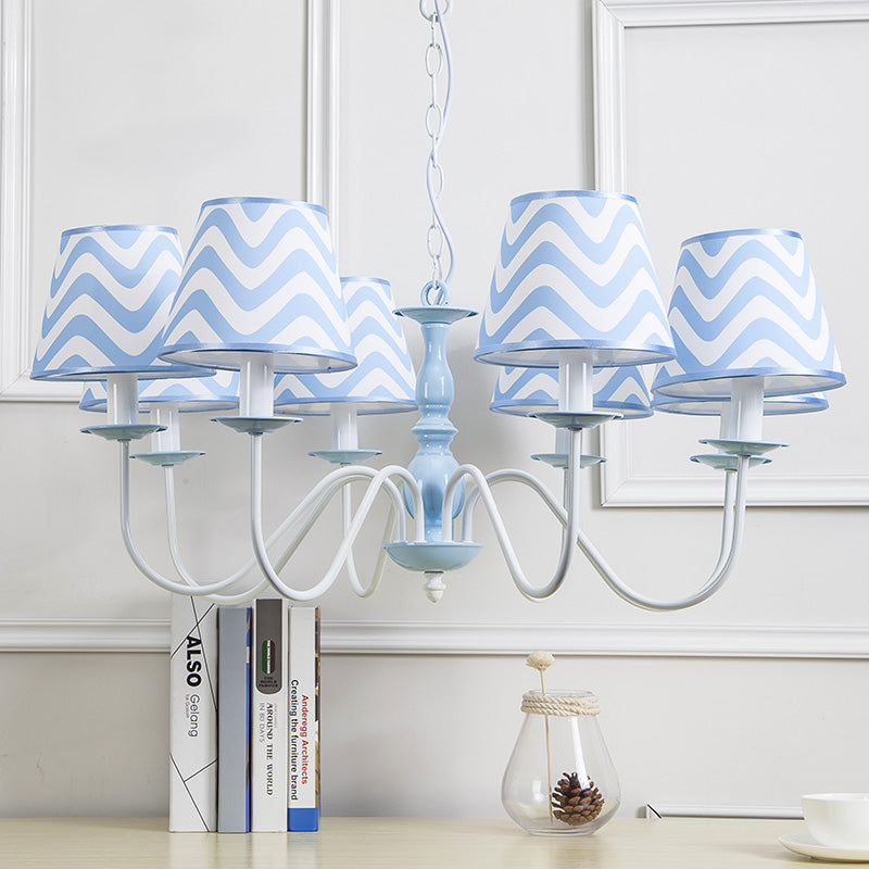 Blue Zig Zag Pendant Light With Fabric Shade - Modern Chandelier For Child Bedroom