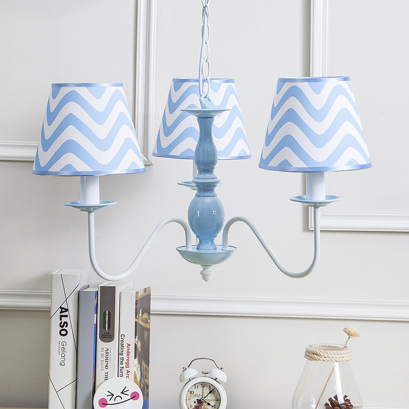 Blue Zig Zag Pendant Light With Fabric Shade - Modern Chandelier For Child Bedroom 3 /