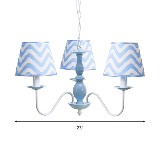 Blue Zig Zag Pendant Light With Fabric Shade - Modern Chandelier For Child Bedroom