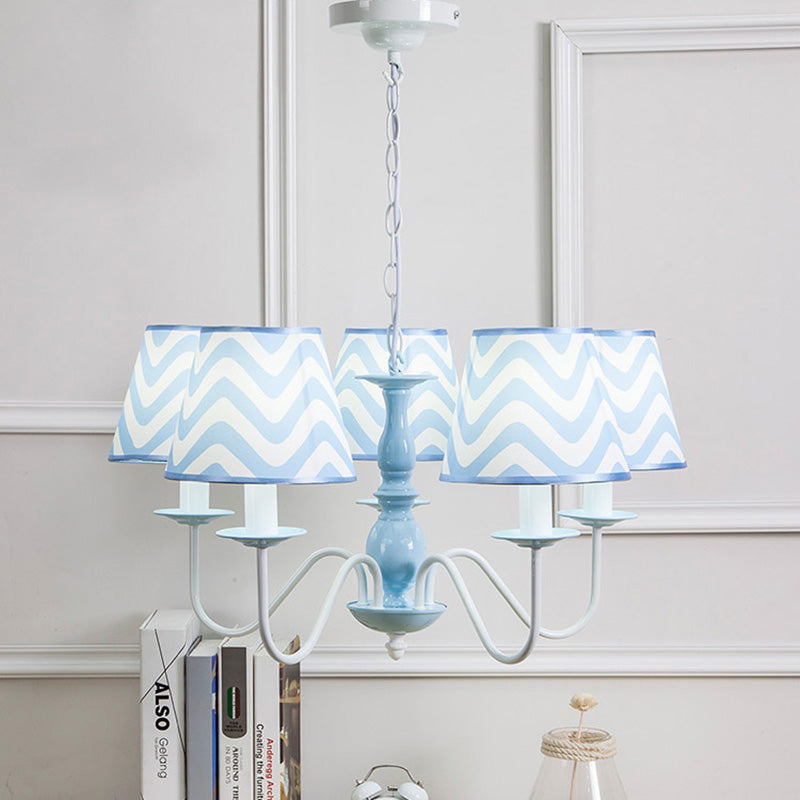 Blue Zig Zag Pendant Light With Fabric Shade - Modern Chandelier For Child Bedroom 5 /