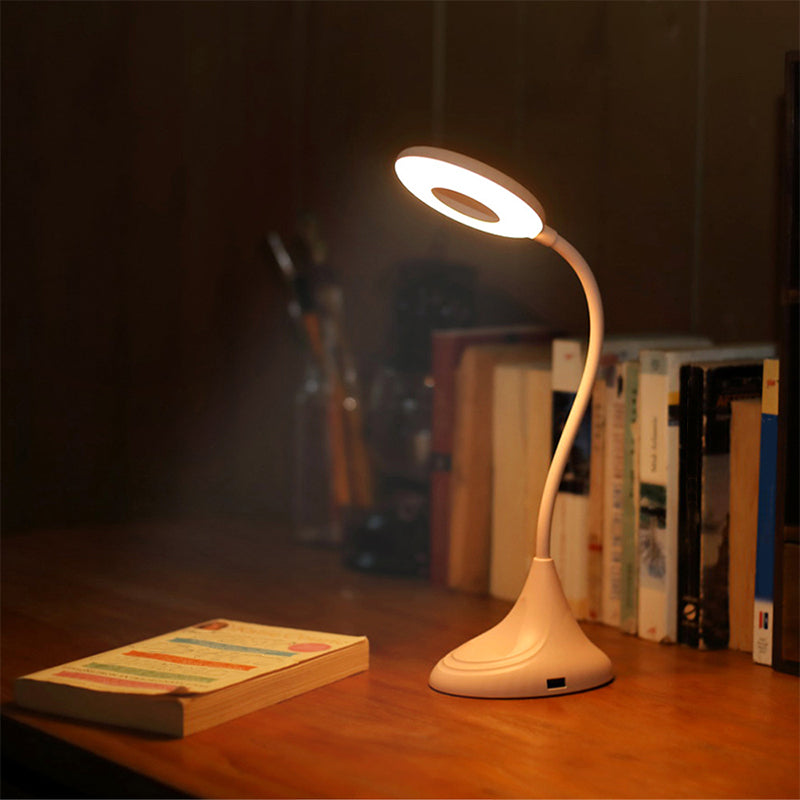 Modern Led Touch Desk Lamp - Blue/Pink/White Circular Design For Bedside Reading Pink
