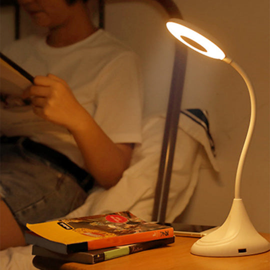Modern Led Touch Desk Lamp - Blue/Pink/White Circular Design For Bedside Reading White