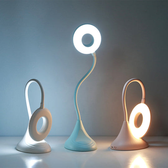Modern Led Touch Desk Lamp - Blue/Pink/White Circular Design For Bedside Reading