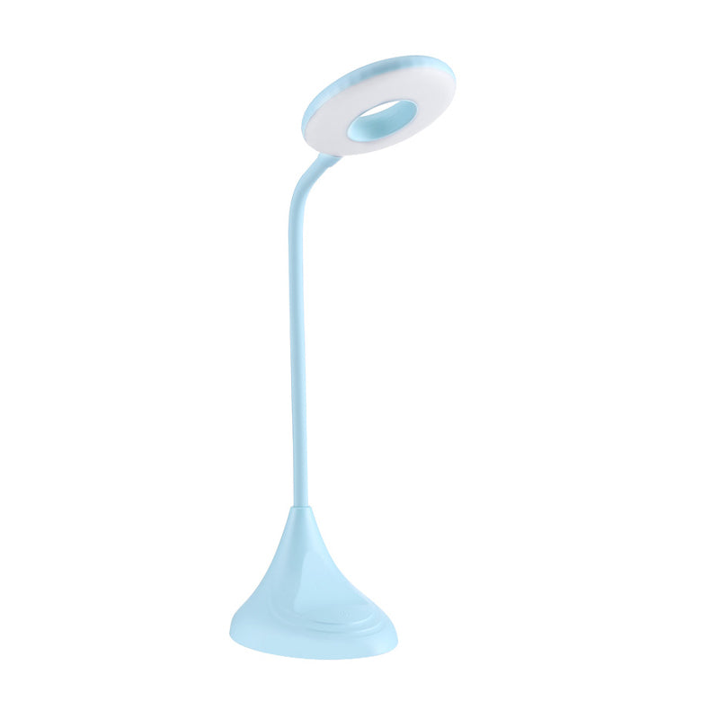 Modern Led Touch Desk Lamp - Blue/Pink/White Circular Design For Bedside Reading Blue