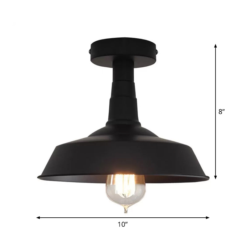 Rustic Iron Flushmount Lighting - Single Bulb Semi Flush Mount Ceiling Light In Black