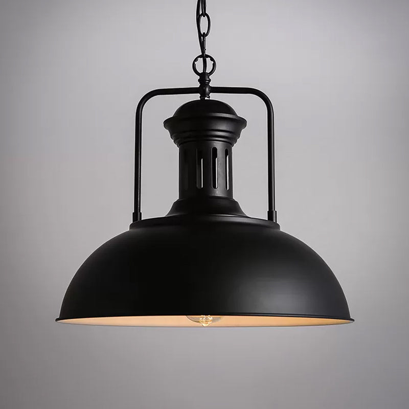 Loft Style Black/Black-White Metallic Hanging Lamp With Arm - 1-Bulb Bowl Drop Pendant Vented Socket